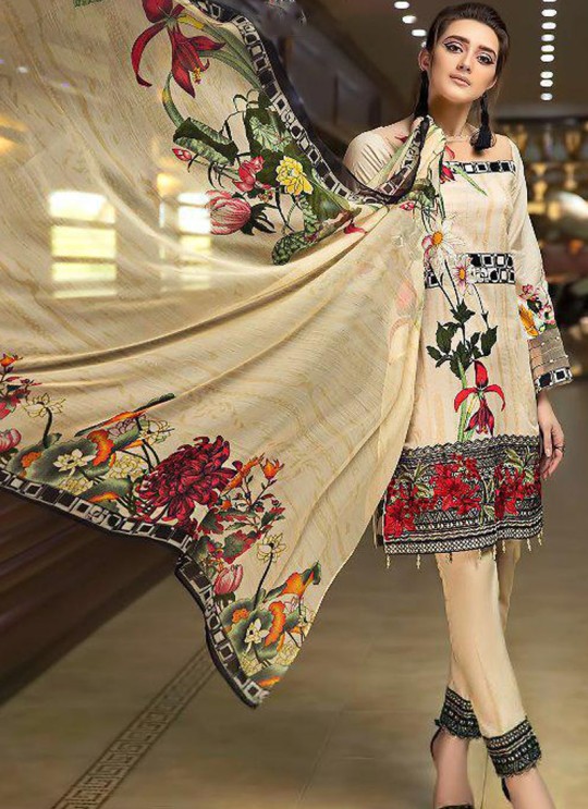 Beige Pure Cotton Casual Wear Pakistani Suits Firdous Cotton Dupatta 6174 By Shree Fabs SC/016001