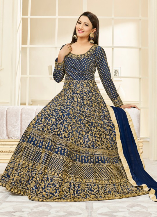 Blue Mulberry Silk Embroidered Floor Length Anarkali Suit  Hayat 26003 By Arihant