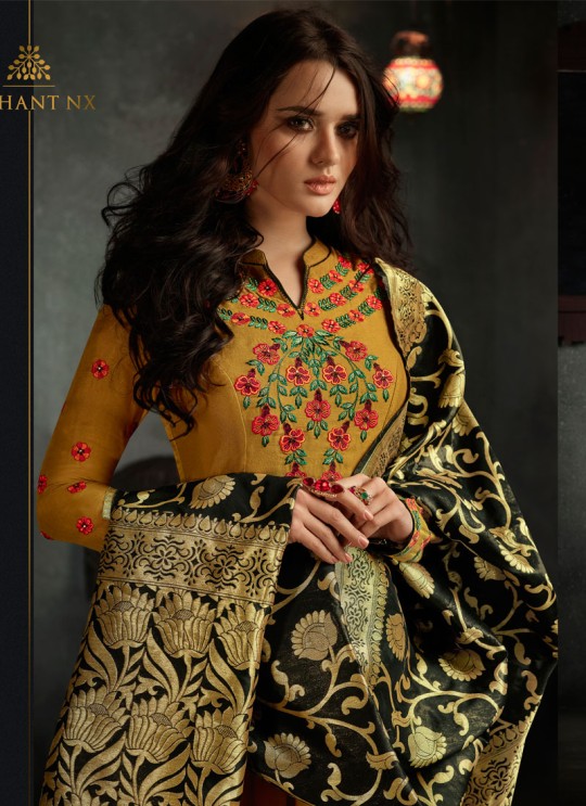 Mustard Art Silk Embroidered Gown Style Suit  Rizwana 5002 By Arihant