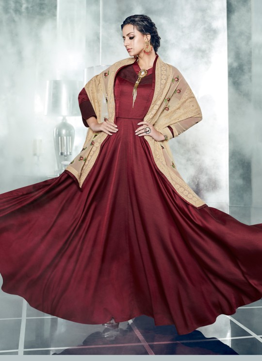 Wine Silk Satin Party Wear Kurti CHEERY 7005 By Arihant NX Size XL