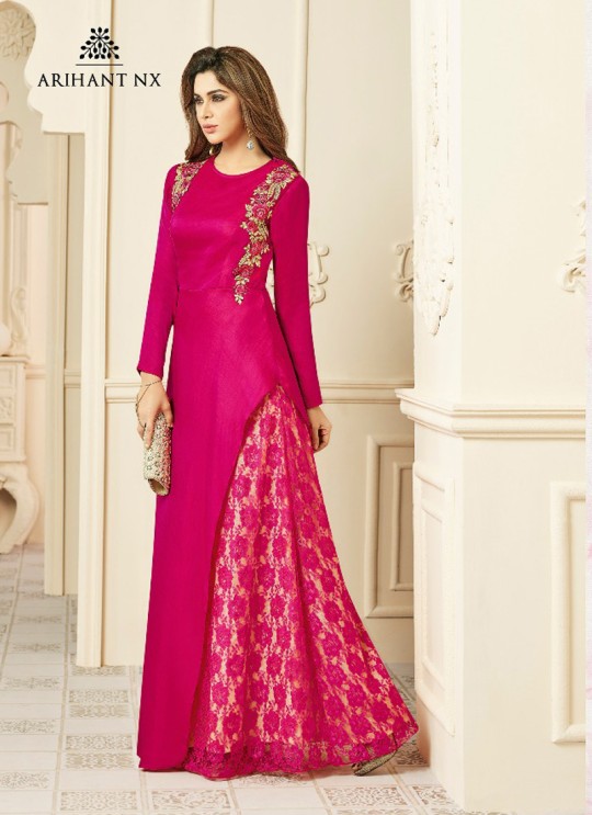 Wholesale Pink Art Silk Embroidered Patch Work Party Wear Kurti SILKY TOUCH NX 4003 By Arihant