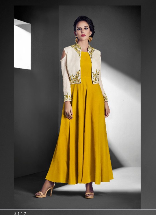 Yellow Faux Georgette Embroidered Gown Style Kurti SASYA VOL-14 NX 8117 By Arihant