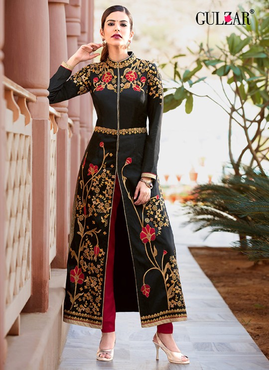 Black Art Silk Embroidered Party Wear Pakistani Salwar Kameez 2001 Series 2003 By Gulzar