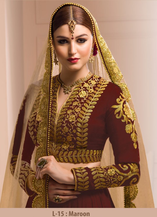 Maroon Georgette Embroidered Wedding Wear A-Line Lehenga Choli 12 TO L-15 SERIES L-15 Maroon Color By Gulzar