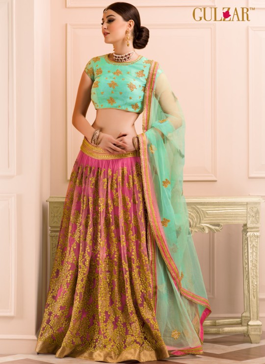 Pink Art Silk Embroidered Wedding Wear A-Line Lehenga Choli 12 TO L-15 SERIES L-14 By Gulzar