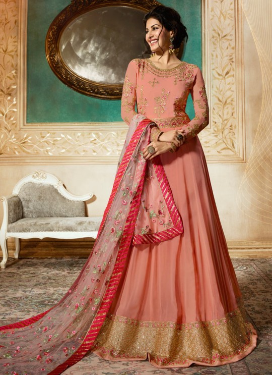 Peach Georgette Floor Length Anarkali AMYRA 9084 By Glossy Peach Georgette Floor Length Anarkali AMYRA 9084 By Glossy
