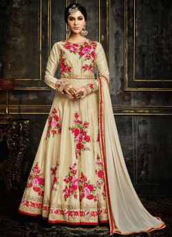 Beige Silk Floor Length Anarkali Safeena Season 4 3995 By Hotlady SC/003152