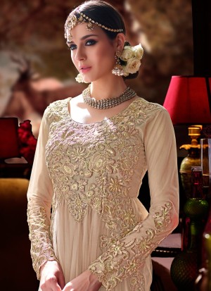 Pink net abaya style anarkali suit top