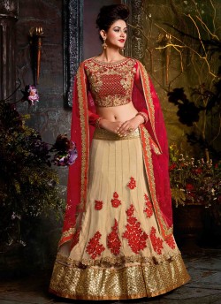 Beige, Red Velvet Lehenga Choli Shuhani NX 4555 By Hotlady SC/0035802