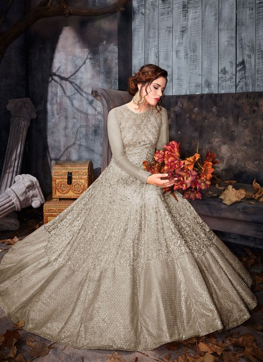 Grey Net Floor Length Anarkali Zareena 7004 By Hotlady SC/009191