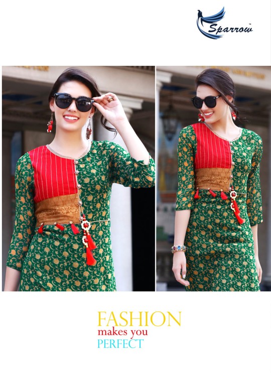 Green Georgette KUMB VECTOR 1171 Designer Kurtis By Sparrow SC/009113