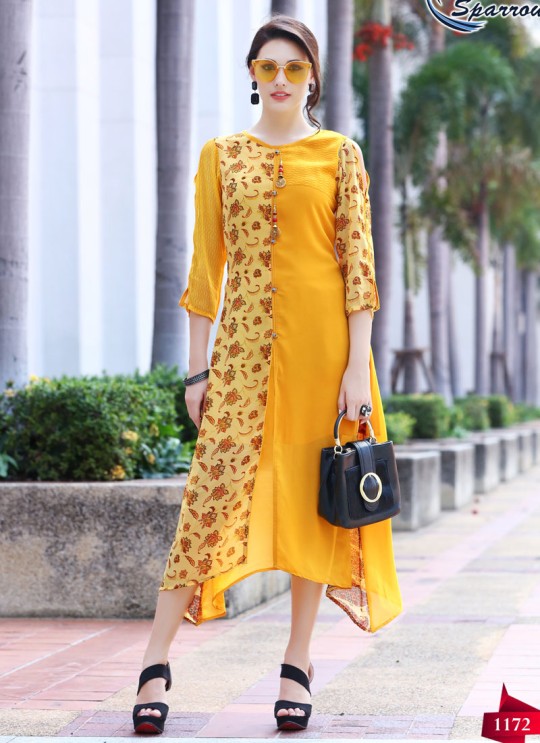 Yellow Georgette KUMB VECTOR 1172 Designer Kurtis By Sparrow C/009116