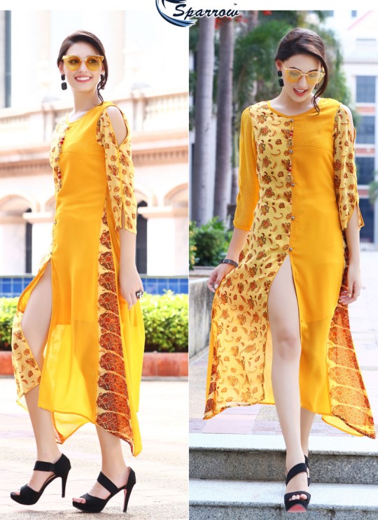 Yellow Georgette KUMB VECTOR 1172 Designer Kurtis By Sparrow C/009116