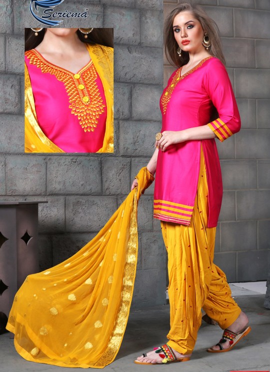 Pink & Yellow Jam Cotton Silk PATIYALA CLUB 1008 Punjabi Suits By Sparrow SC/011327