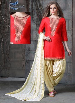Red & Cream Jam Cotton Silk PATIYALA CLUB 1010 Punjabi Suits By Sparrow SC/011333