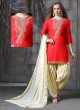 Red & Cream Jam Cotton Silk PATIYALA CLUB 1010 Punjabi Suits By Sparrow SC/011333