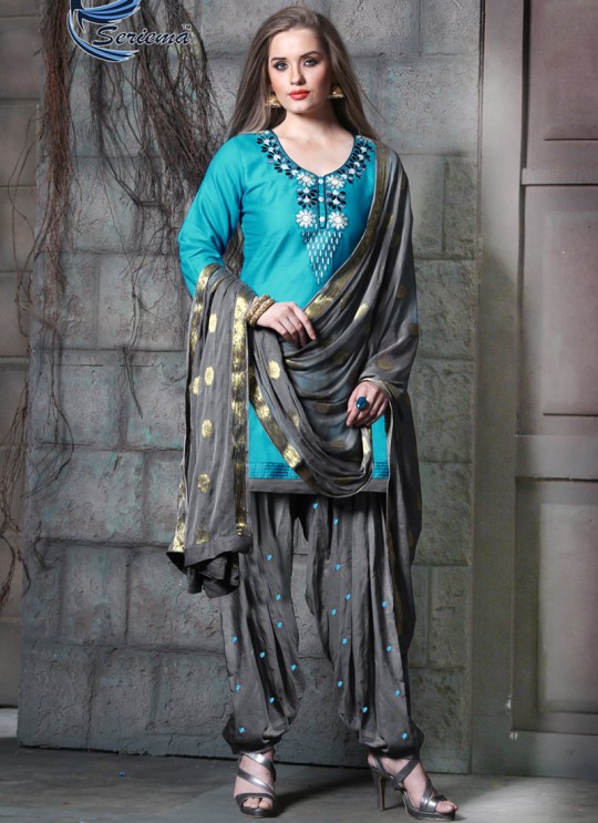 Blue & Grey Jam Cotton Silk PATIYALA CLUB 1013 Punjabi Suits By Sparrow SC/011342