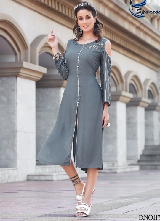 Grey Rayon KUMB SUMMER 1179 Party Wear Kurtis By Sparrow SC/009350 Grey Rayon KUMB SUMMER 1179 Party Wear Kurtis By Sparrow SC/009350