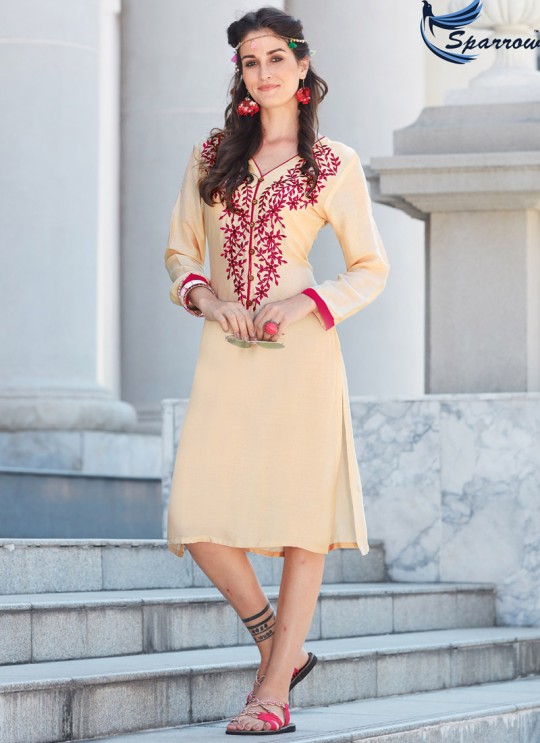 Beige Rayon KUMB SUMMER 1184 Party Wear Kurtis By Sparrow SC/009363