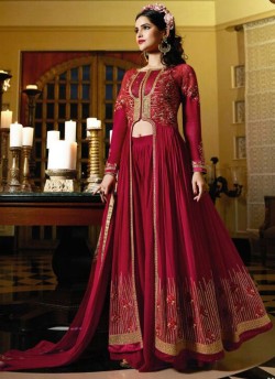 Red Georgette Embroidered Pakistani Style AAFREEN 10708 By Leo Fashions SC/002512