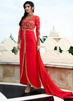 Red Georgette Embroidered Pakistani Style AAFREEN 10004 By Leo Fashions SC/001716