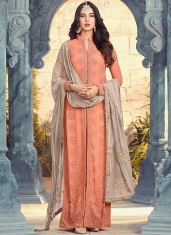 Peach Georgette Pakistani Salwar Kameez Pearl 5506 By Maisha