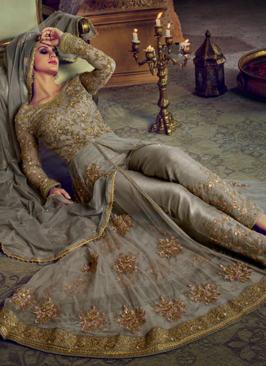 Grey Net Skirt Kameez Sampann Vol 2 5202 By Nirvana SC/010738