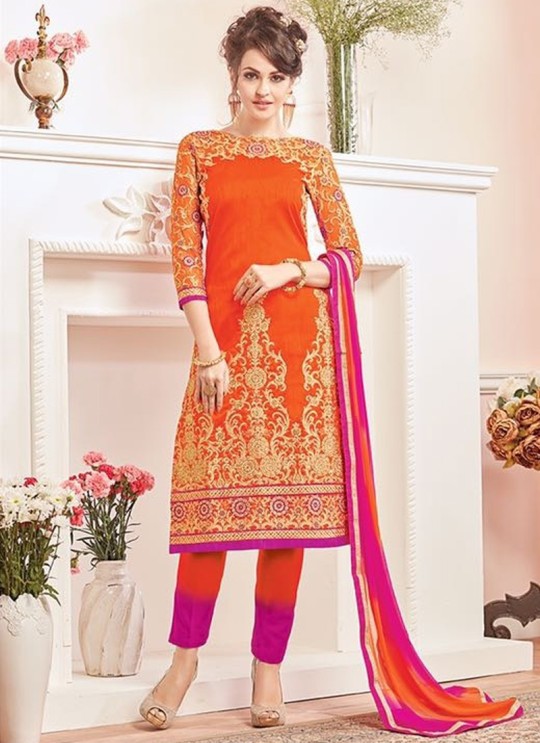 Orange Silk Straight Cut Suit KAIA VOL 3 5611 By Kesari Trendz