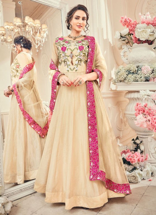 Cream Silk Jacquard Gown Style Anarkali KAIA VOL 7 5629 By Kesari Trendz