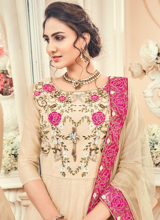 Cream Silk Jacquard Gown Style Anarkali KAIA VOL 7 5629 By Kesari Trendz