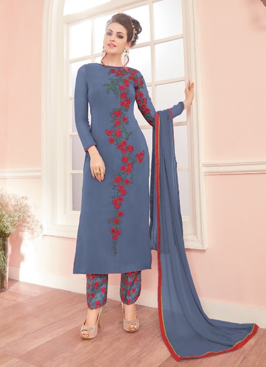 Blue Georgette Straight Suit KAIKA VOL 5 5618 By Kesari Trendz