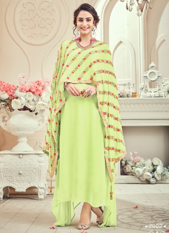 Green Faux Georgette Gown Style Suit PANCHHO VOL 1 2002 By Kesari Trendz