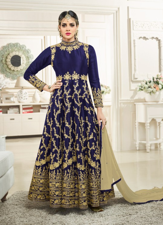 Aashirwad Simran Gold Blue Silk Anarkali Suit By Aashirwad Simran Gold-1001B Blue