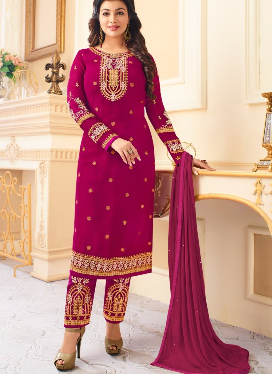 Aashirwad Queen Bottom Work Magenta Pure Georgette Straight Suit By Aashirwad Queen Bottom Work-1003