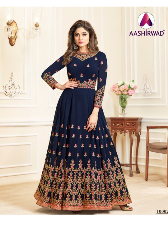 Aashirwad Celebrity Blue Faux Georgette Anarkali Suit By Aashirwad Celebrity-10002