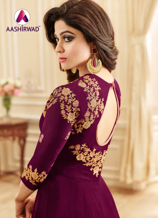 Aashirwad Celebrity Magenta Faux Georgette Anarkali Suit By Aashirwad Celebrity-10005