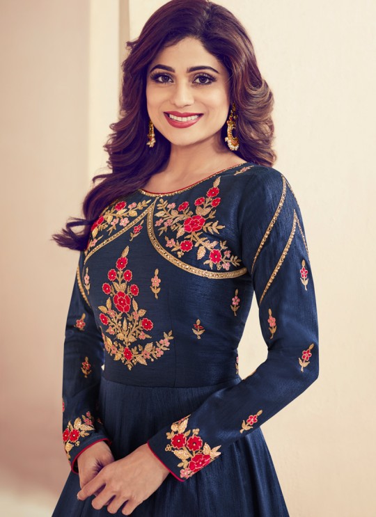 Aashirwad Heritage Blue Melbourne Silk Anarkali Suit By Aashirwad Heritage-002 Aashirwad Heritage Blue Melbourne Silk Anarkali Suit By Aashirwad Heritage-002