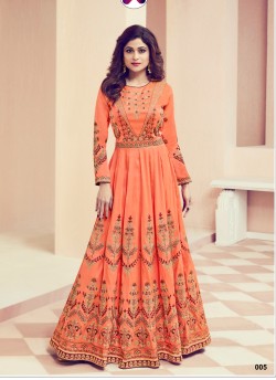 Aashirwad Heritage Peach Melbourne Silk Anarkali Suit By Aashirwad Heritage-005