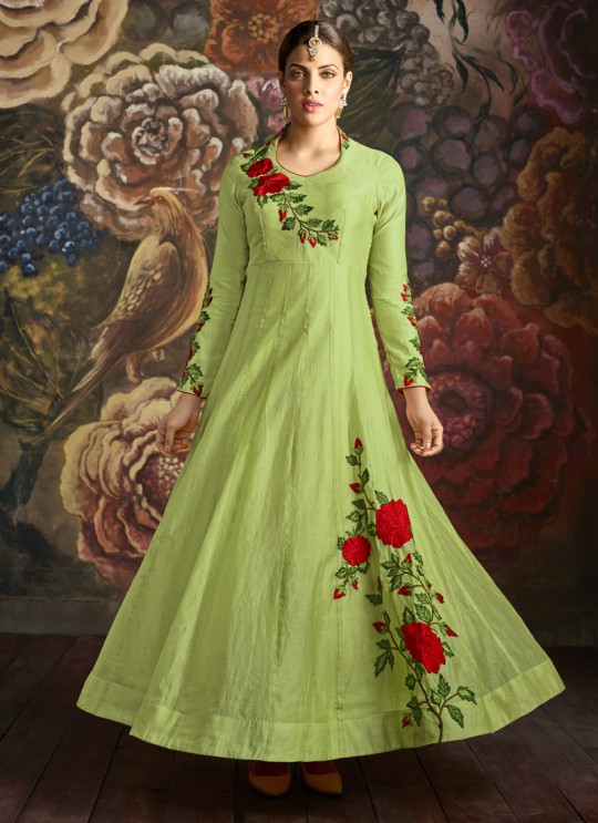 Aashirwad Nikki Special Color Green Art Silk Gown Style Anarkali Suit By Aashirwad Nikki-1001c
