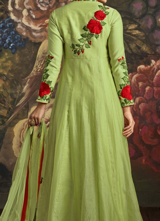 Aashirwad Nikki Special Color Green Art Silk Gown Style Anarkali Suit By Aashirwad Nikki-1001c