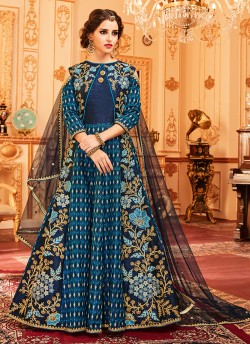 Aashirwad Wedding Affair Blue Melbourne Silk Anarkali Suit By Aashirwad Wedding Affair-003