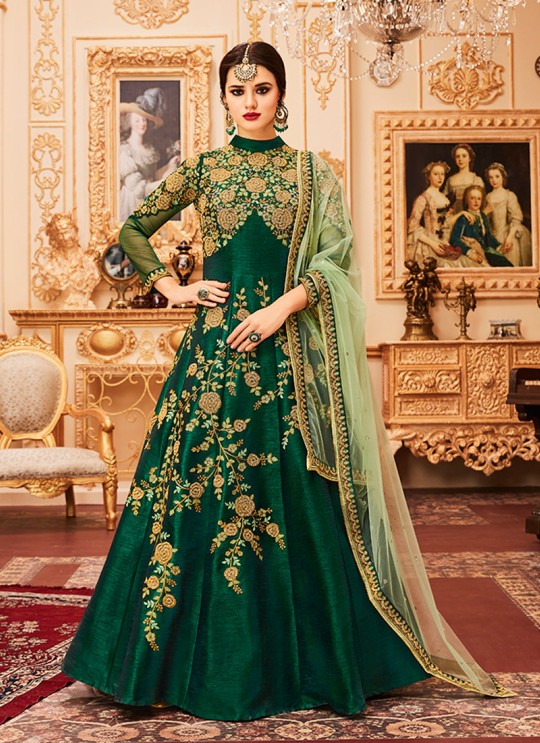 Aashirwad Wedding Affair Green Melbourne Silk Anarkali Suit By Aashirwad Wedding Affair-005