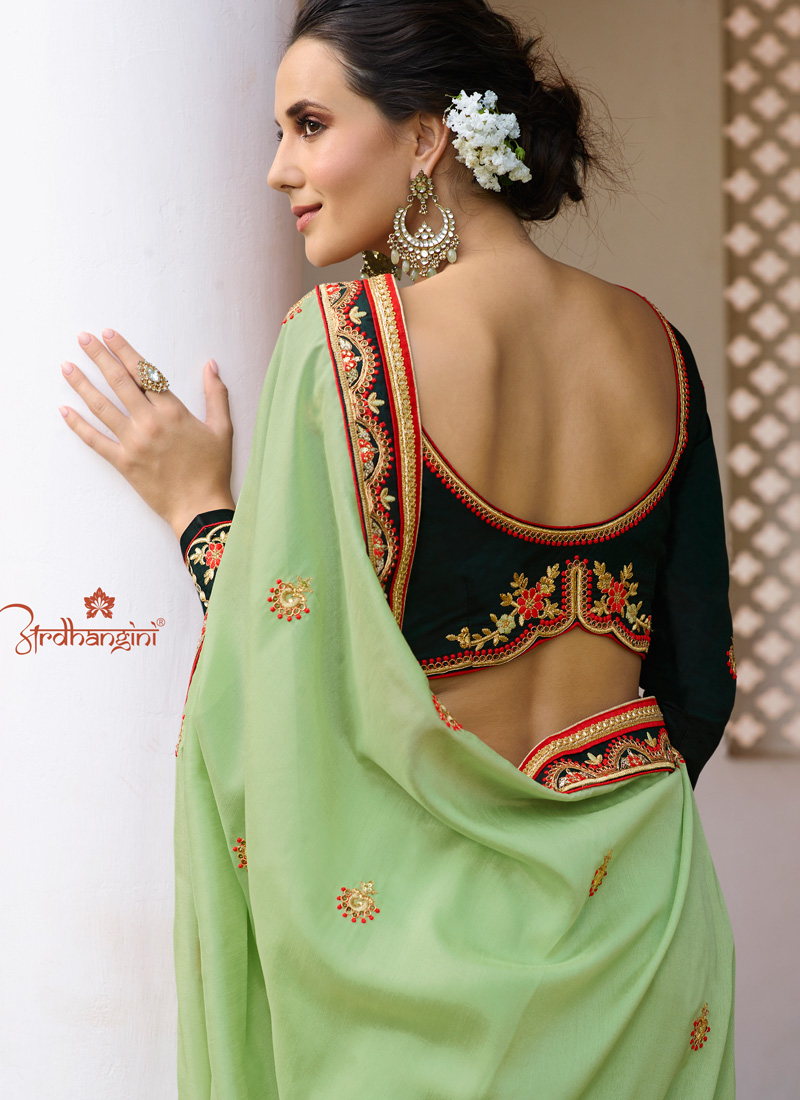 Online Shop Pista Green Silk Wedding Saree Srushti Vol 1 4117 By ...