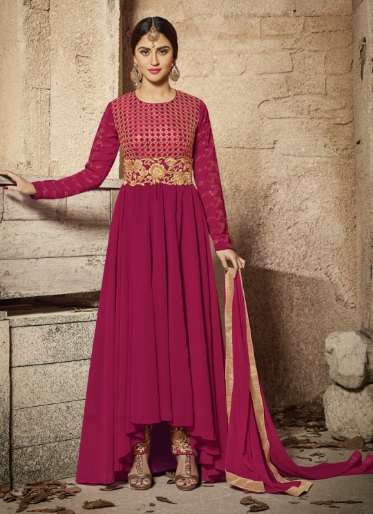 Magenta Faux Georgette Embroidered Up & Down Suit  Matrix 25004 By Arihant