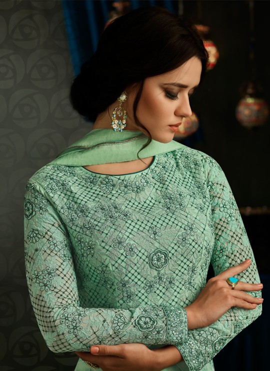 Green Georgette Embroidered Up & Down Suit  Rihanna 27002 By Arihant
