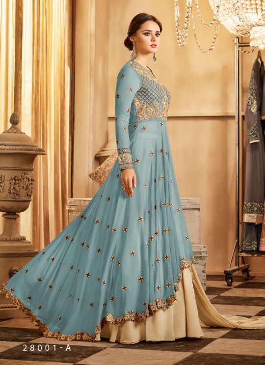 Ice Blue Georgette Embroidered Floor Length Anarkali Suit  Aadhvinna 28001A Colour By Arihant