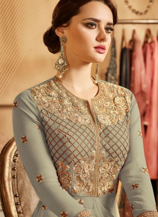 Grey Georgette Embroidered Floor Length Anarkali Suit  Aadhvinna 28001D Colour By Arihant