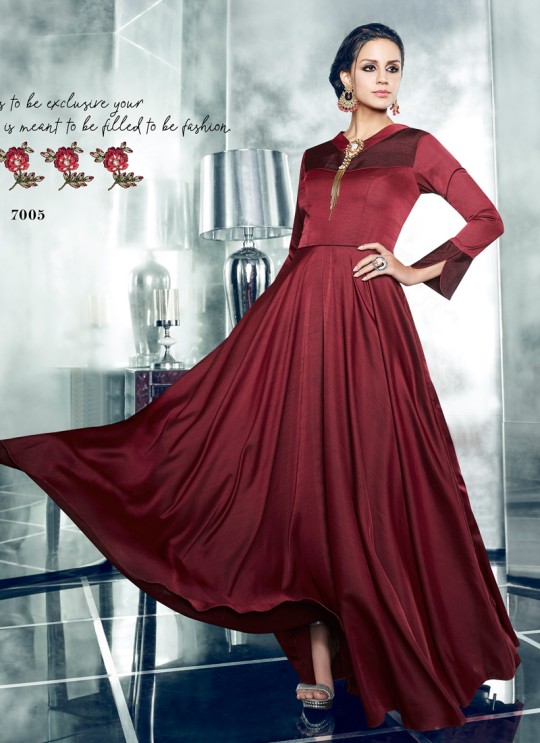 Wine Silk Satin Party Wear Kurti CHEERY 7005 By Arihant NX Size XL