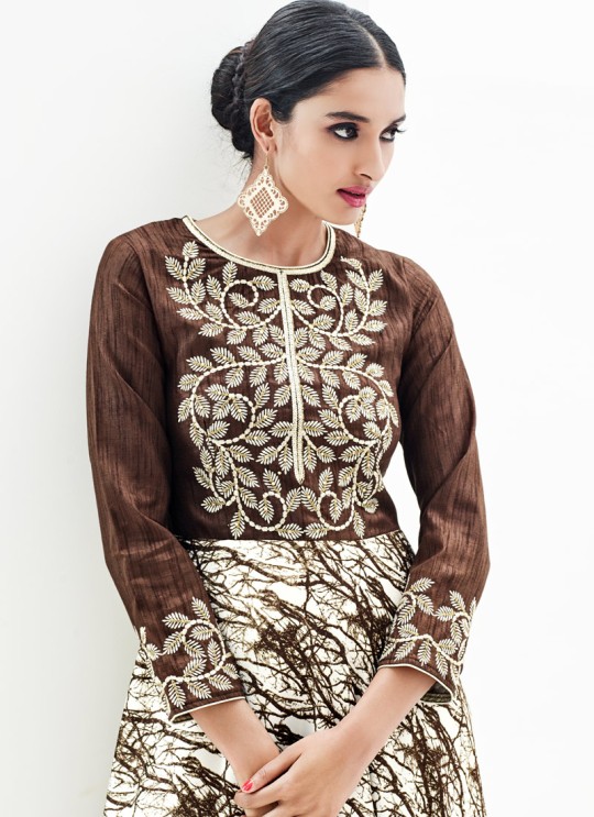 Brown Faux Georgette Embroidered Designer Kurti SASYA VOL 9 By Arihant Brown Faux Georgette Embroidered Designer Kurti SASYA VOL 9 By Arihant