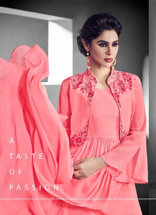 Pink Faux Georgette Embroidered Gown Style Kurti SASYA VOL-14 NX 8122 By Arihant